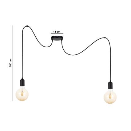 Lustra ar auklu MIROS 2xE27/60W/230V zirneklis melna