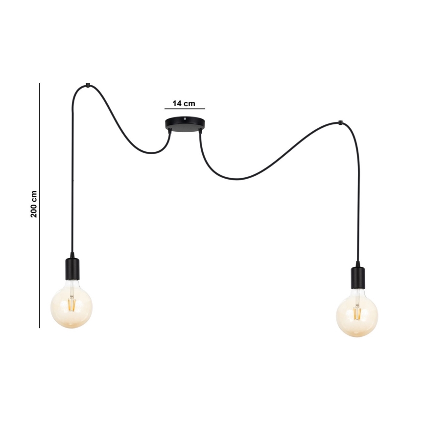 Lustra ar auklu MIROS 2xE27/60W/230V zirneklis melna