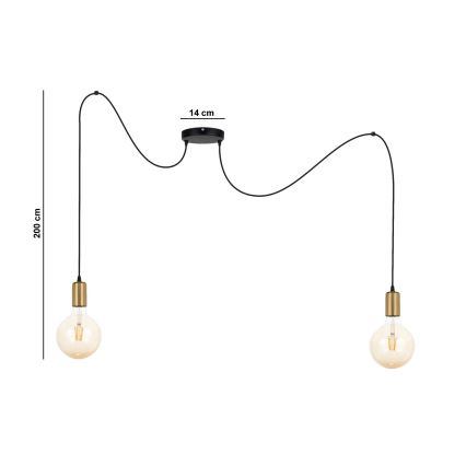 Lustra ar auklu MIROS 2xE27/60W/230V zirneklis melna/zelta