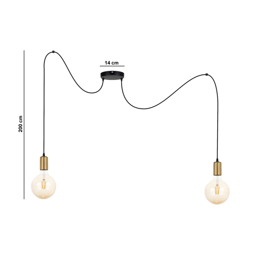 Lustra ar auklu MIROS 2xE27/60W/230V zirneklis melna/zelta