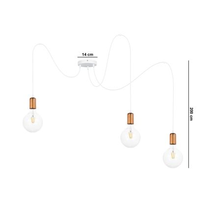 Lustra ar auklu MIROS 3xE27/60W/230V zirneklis balta/varš