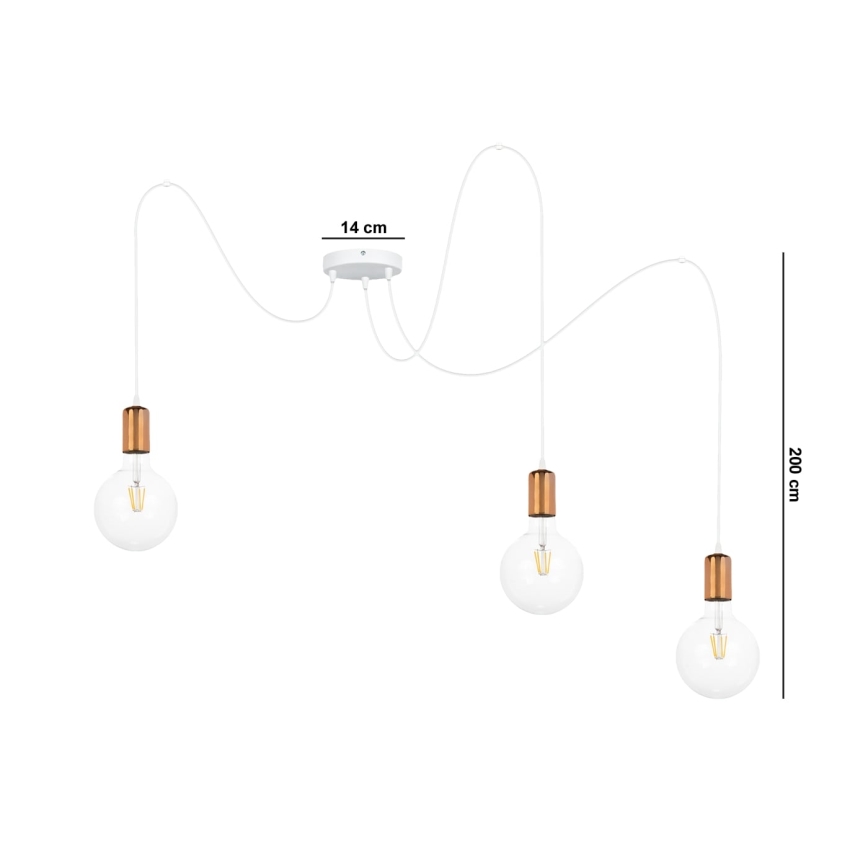 Lustra ar auklu MIROS 3xE27/60W/230V zirneklis balta/varš