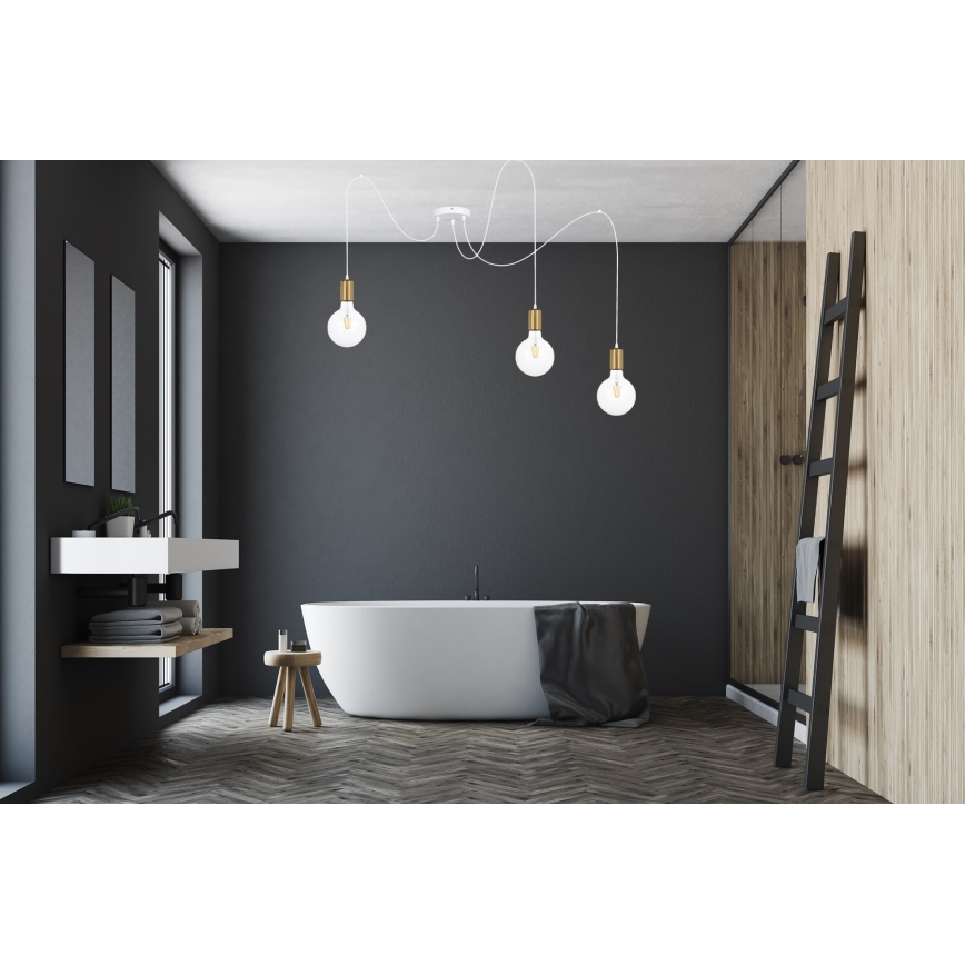 Lustra ar auklu MIROS 3xE27/60W/230V zirneklis balta/zelta