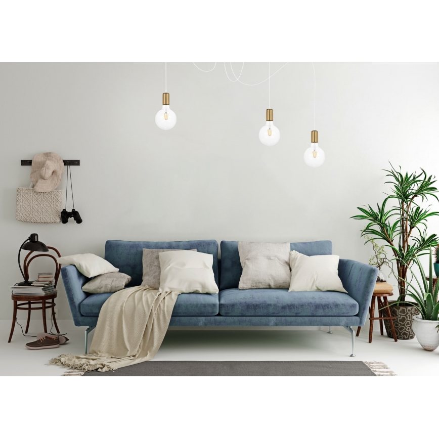 Lustra ar auklu MIROS 3xE27/60W/230V zirneklis balta/zelta