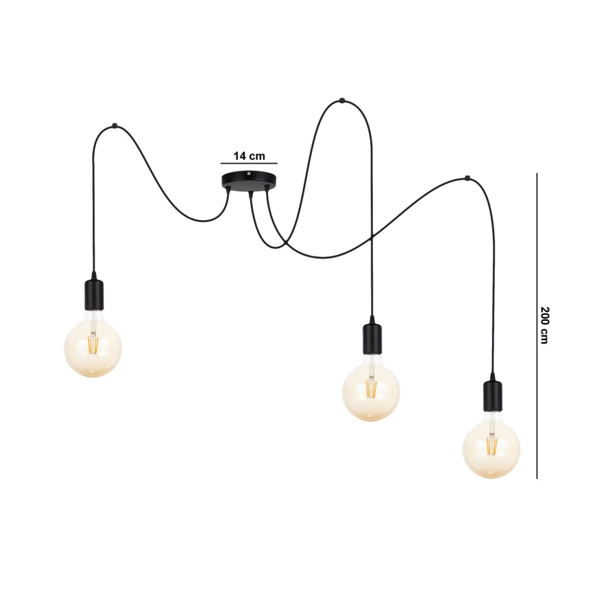 Lustra ar auklu MIROS 3xE27/60W/230V zirneklis melna