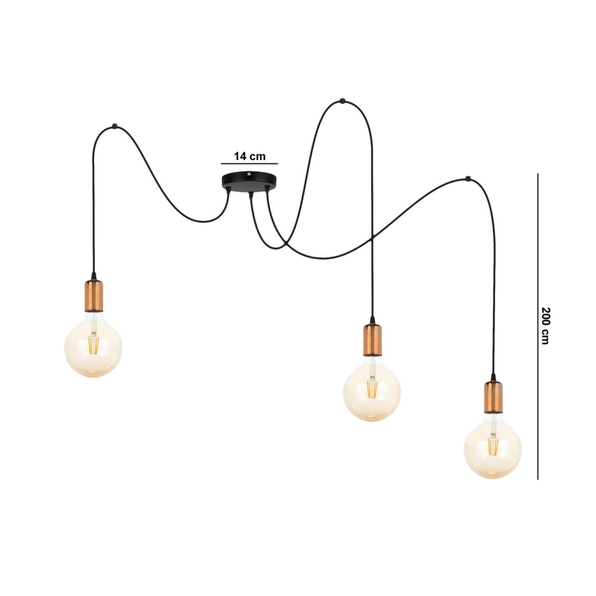 Lustra ar auklu MIROS 3xE27/60W/230V zirneklis melna/varš