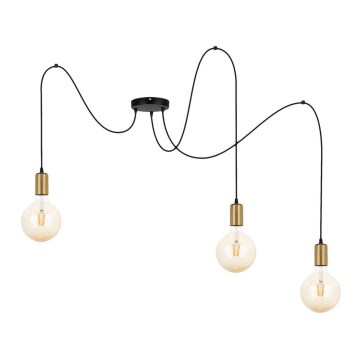 Lustra ar auklu MIROS 3xE27/60W/230V zirneklis melna/zelta