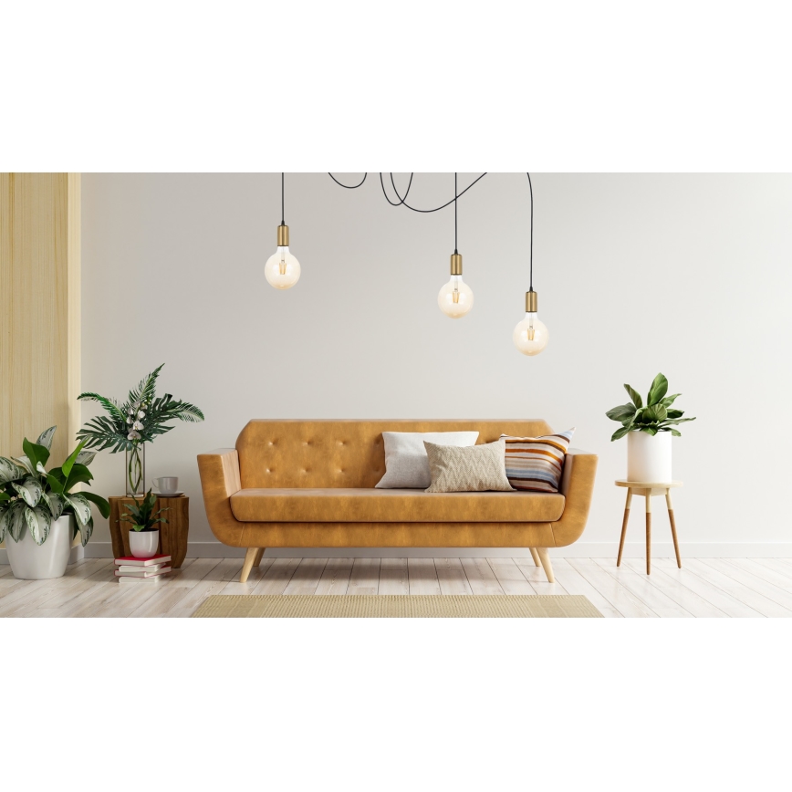 Lustra ar auklu MIROS 3xE27/60W/230V zirneklis melna/zelta