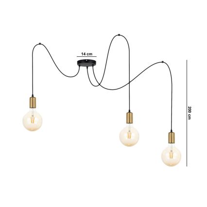 Lustra ar auklu MIROS 3xE27/60W/230V zirneklis melna/zelta