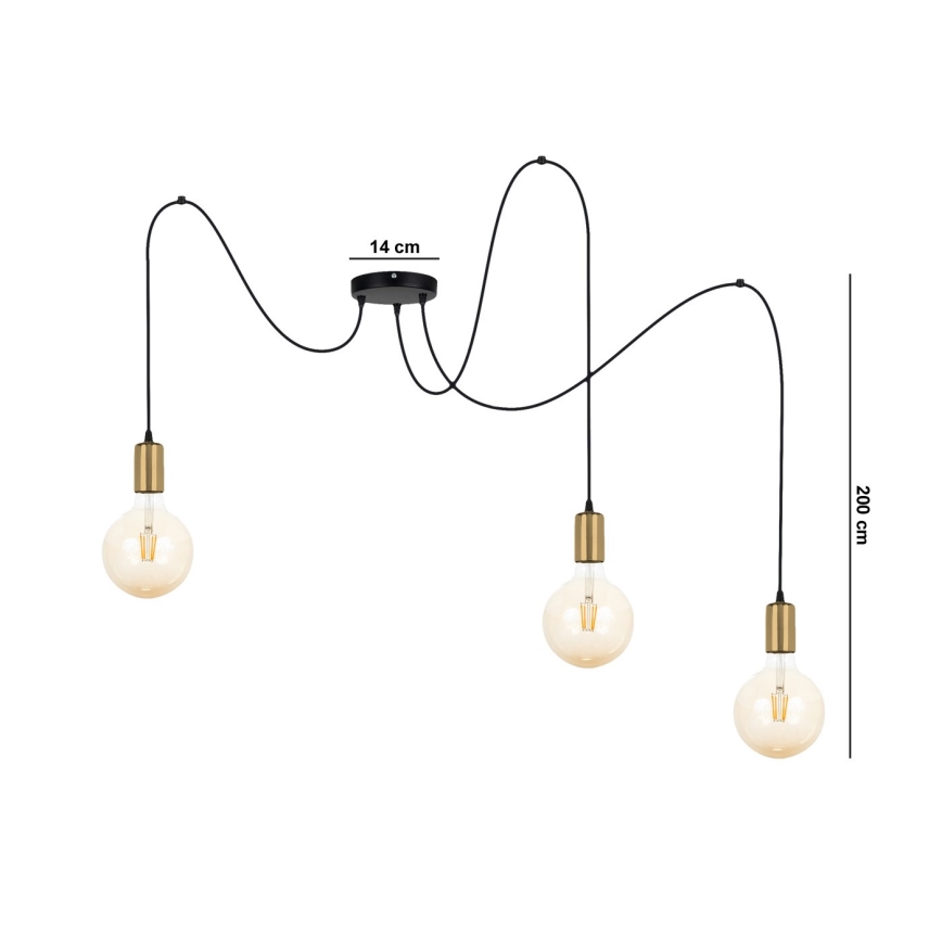 Lustra ar auklu MIROS 3xE27/60W/230V zirneklis melna/zelta