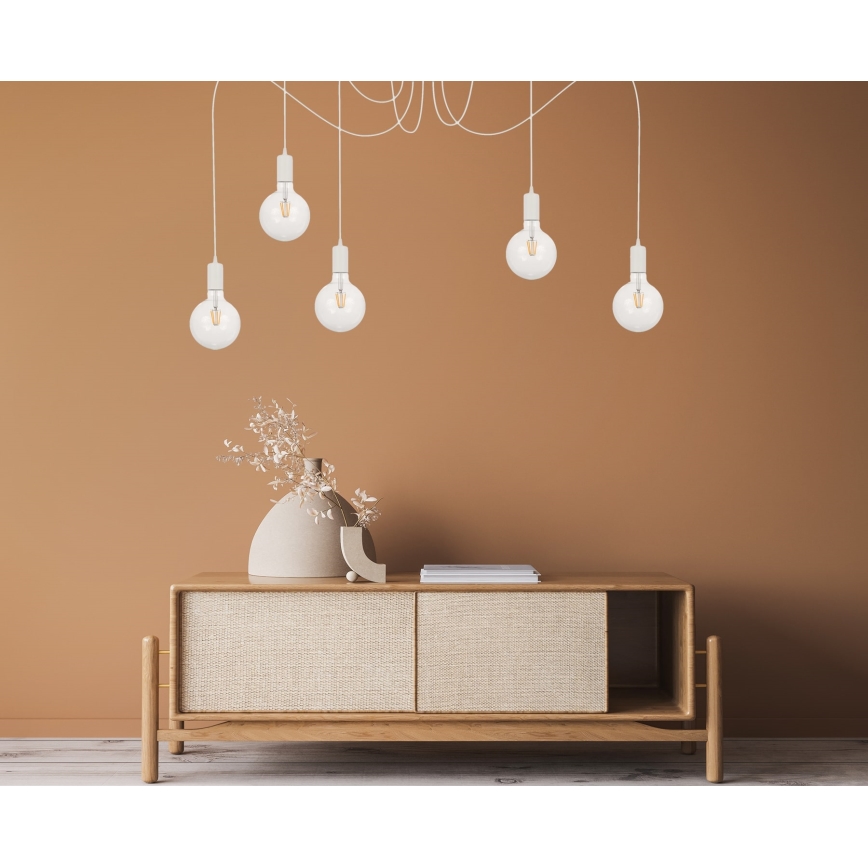 Lustra ar auklu MIROS 5xE27/60W/230V zirneklis balta
