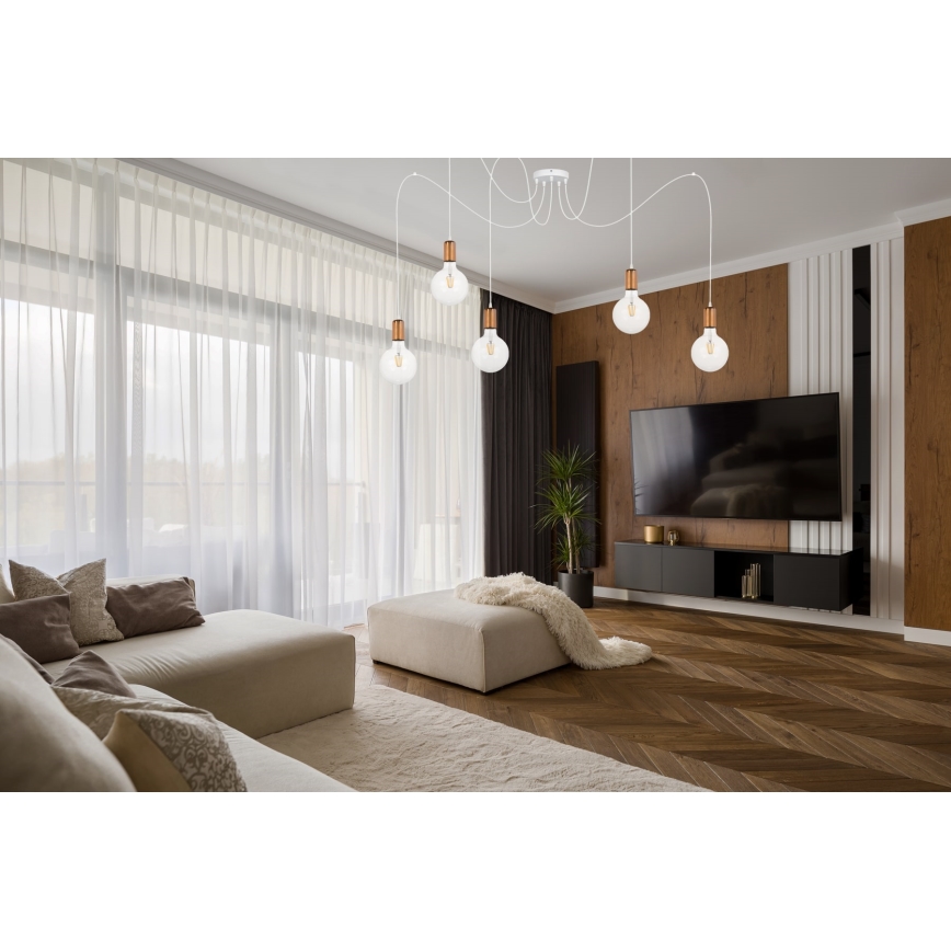 Lustra ar auklu MIROS 5xE27/60W/230V zirneklis balta/varš
