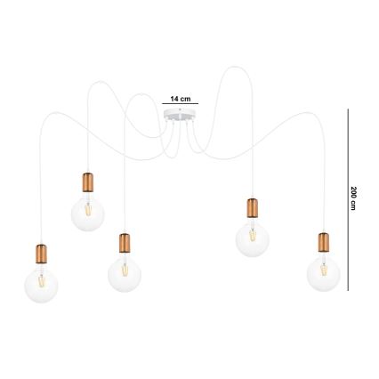 Lustra ar auklu MIROS 5xE27/60W/230V zirneklis balta/varš