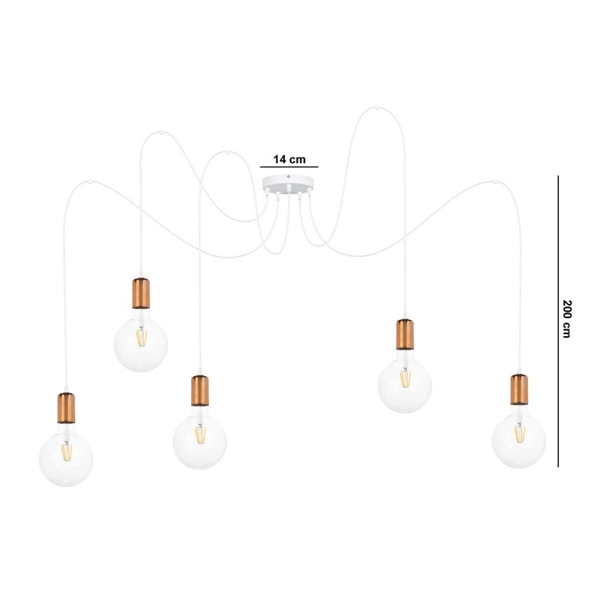 Lustra ar auklu MIROS 5xE27/60W/230V zirneklis balta/varš