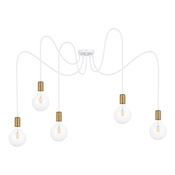 Lustra ar auklu MIROS 5xE27/60W/230V zirneklis balta/zelta
