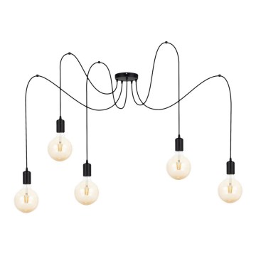 Lustra ar auklu MIROS 5xE27/60W/230V zirneklis melna