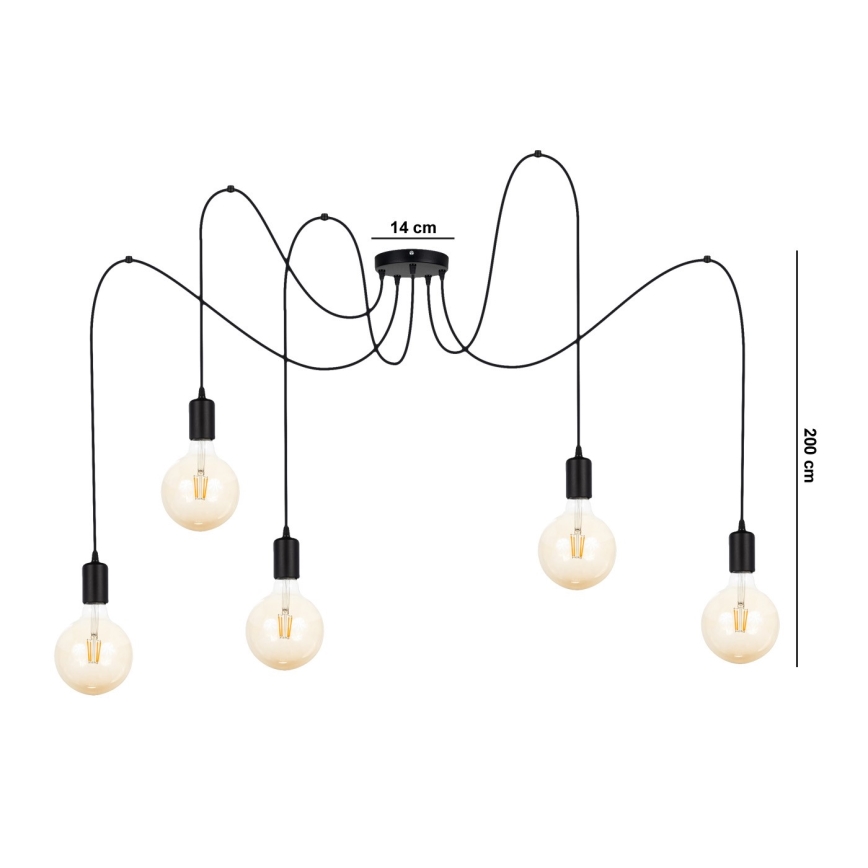 Lustra ar auklu MIROS 5xE27/60W/230V zirneklis melna