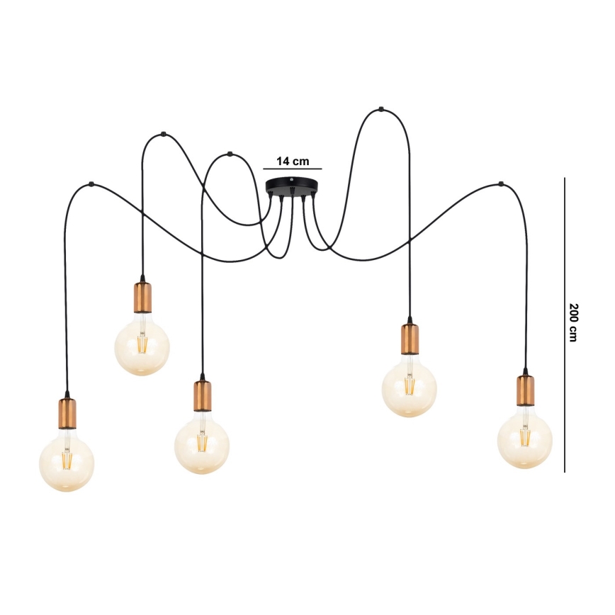 Lustra ar auklu MIROS 5xE27/60W/230V zirneklis melna/varš