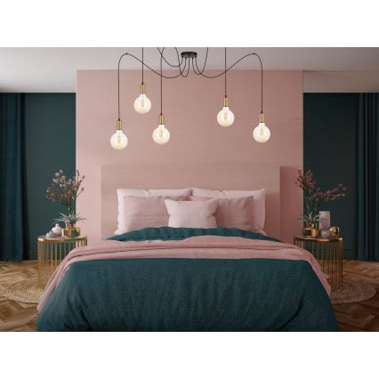 Lustra ar auklu MIROS 5xE27/60W/230V zirneklis melna/zelta