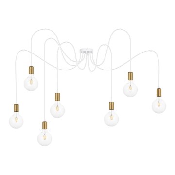 Lustra ar auklu MIROS 7xE27/60W/230V zirneklis balta/zelta