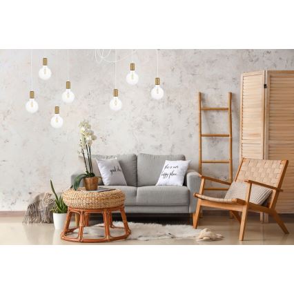 Lustra ar auklu MIROS 7xE27/60W/230V zirneklis balta/zelta