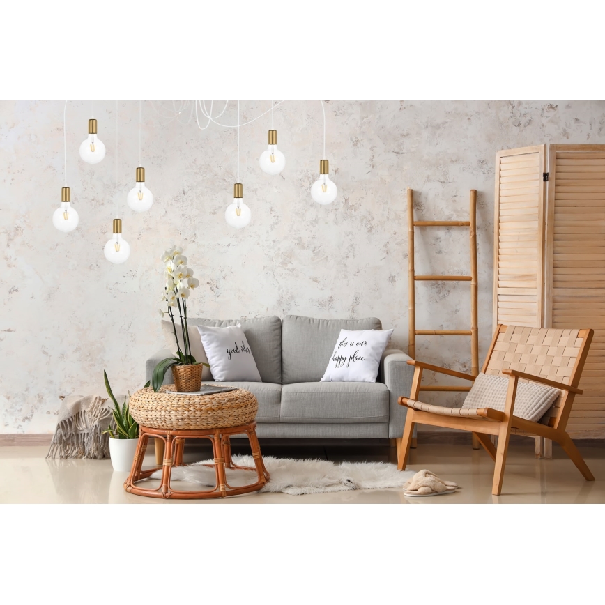 Lustra ar auklu MIROS 7xE27/60W/230V zirneklis balta/zelta