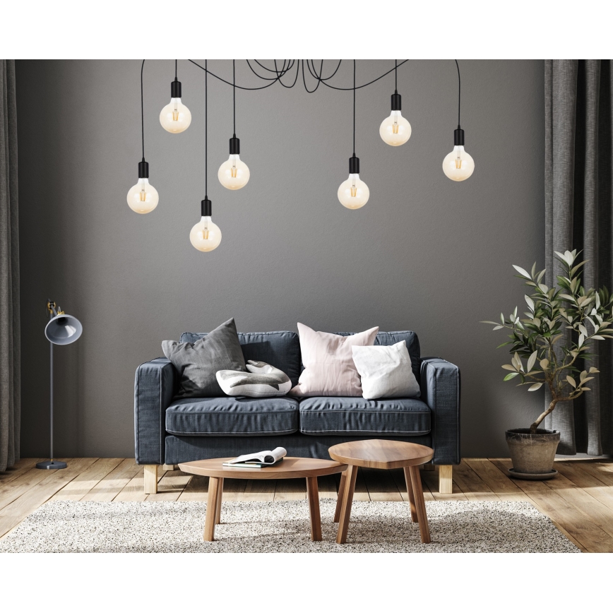 Lustra ar auklu MIROS 7xE27/60W/230V zirneklis melna