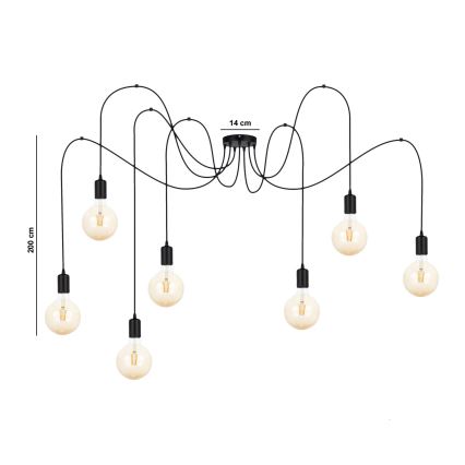 Lustra ar auklu MIROS 7xE27/60W/230V zirneklis melna