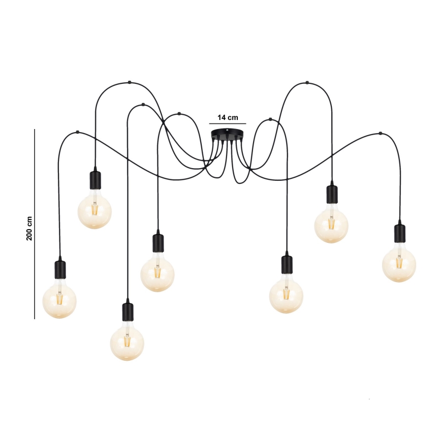 Lustra ar auklu MIROS 7xE27/60W/230V zirneklis melna