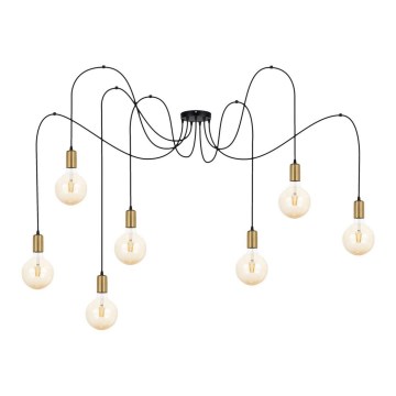 Lustra ar auklu MIROS 7xE27/60W/230V zirneklis melna/zelta