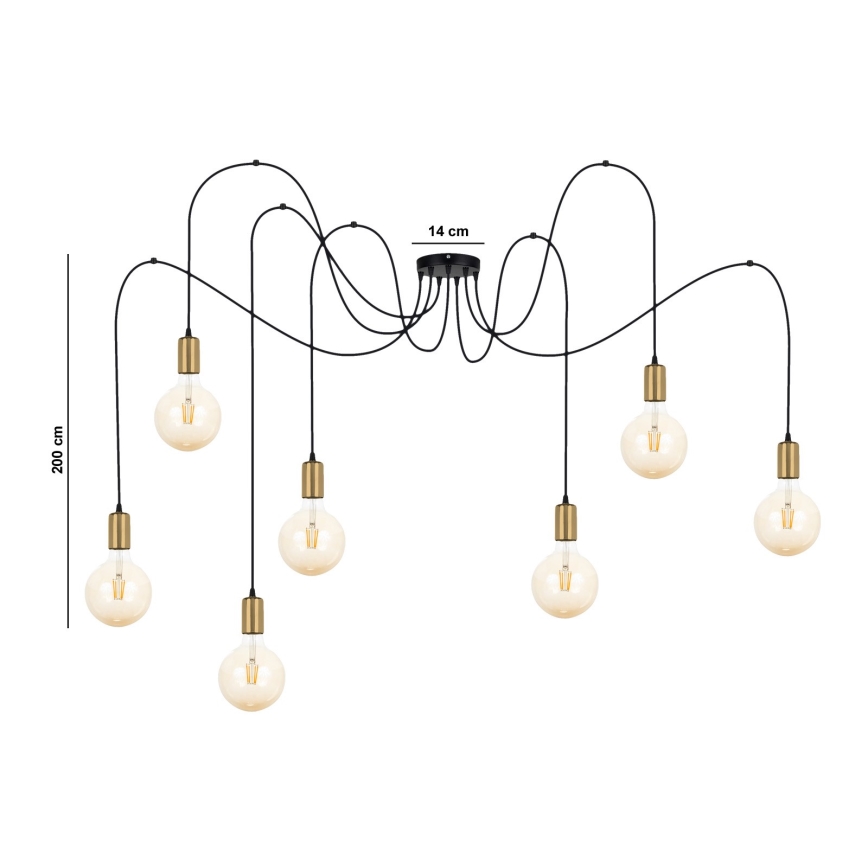 Lustra ar auklu MIROS 7xE27/60W/230V zirneklis melna/zelta
