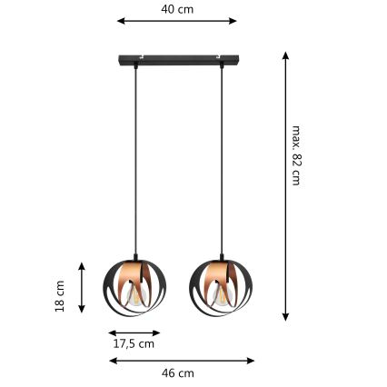 Lustra ar auklu MOONLIGHT 2xE27/15W/230V melna/varš
