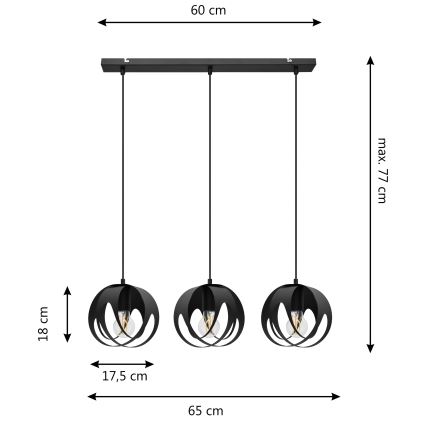 Lustra ar auklu MOONLIGHT 3xE27/15W/230V melna