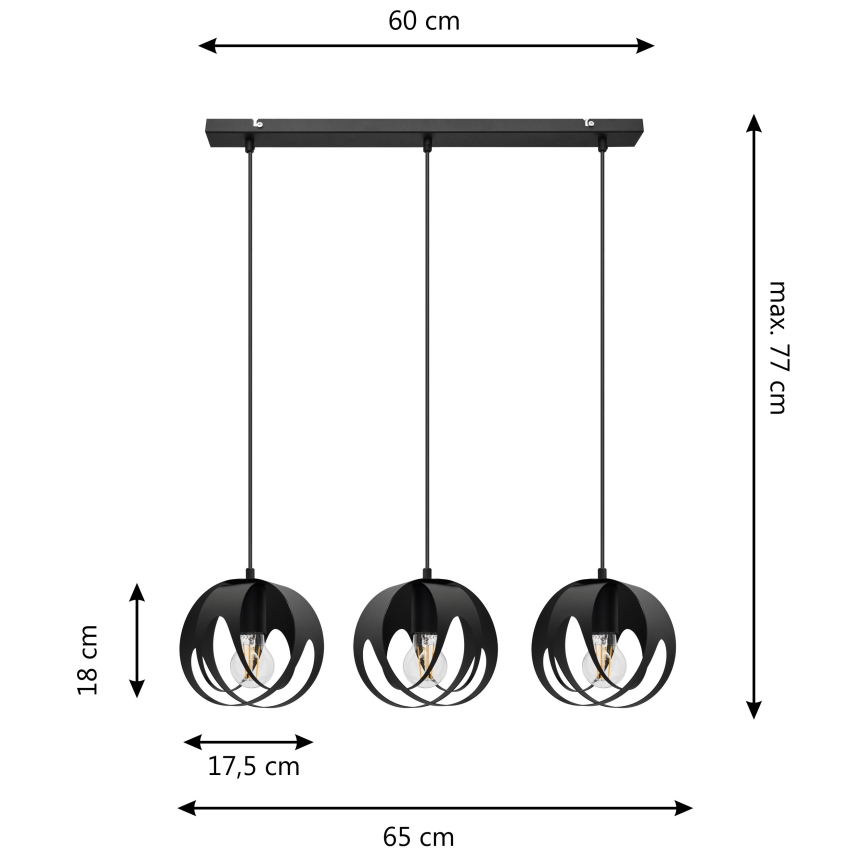 Lustra ar auklu MOONLIGHT 3xE27/15W/230V melna