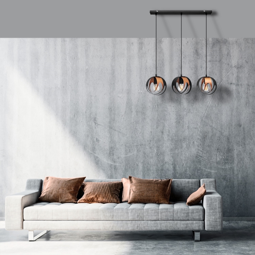 Lustra ar auklu MOONLIGHT 3xE27/15W/230V melna/varš