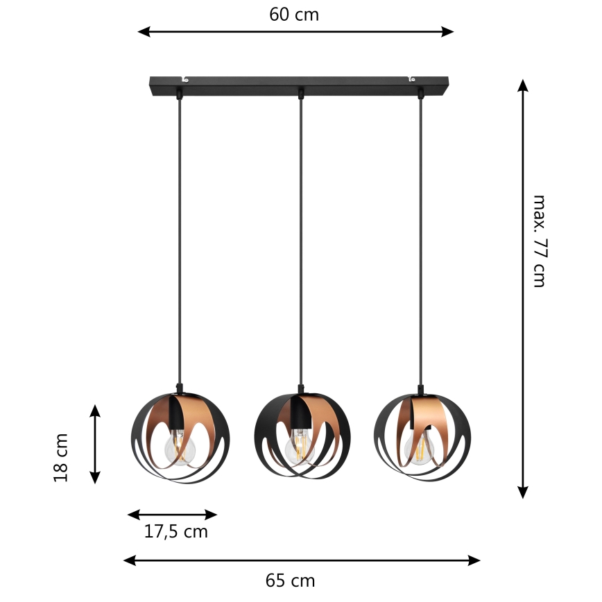 Lustra ar auklu MOONLIGHT 3xE27/15W/230V melna/varš
