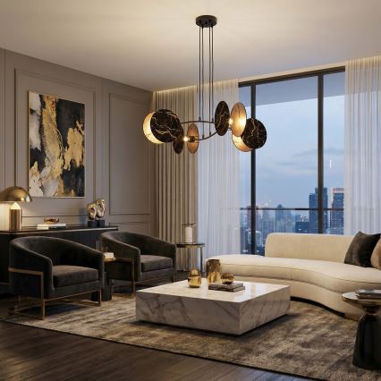 Lustra ar auklu MOTIF 4xE27/15W/230V melna/zelta