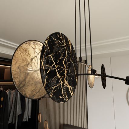 Lustra ar auklu MOTIF 4xE27/15W/230V melna/zelta