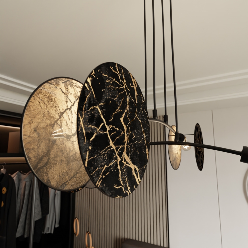 Lustra ar auklu MOTIF 4xE27/15W/230V melna/zelta