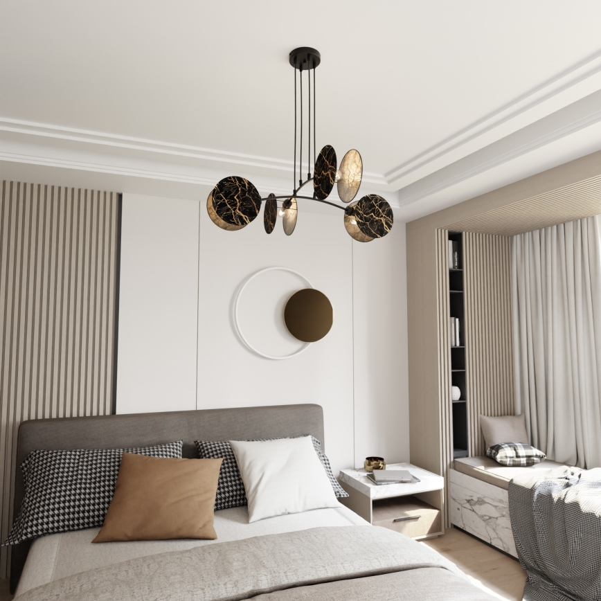 Lustra ar auklu MOTIF 4xE27/15W/230V melna/zelta