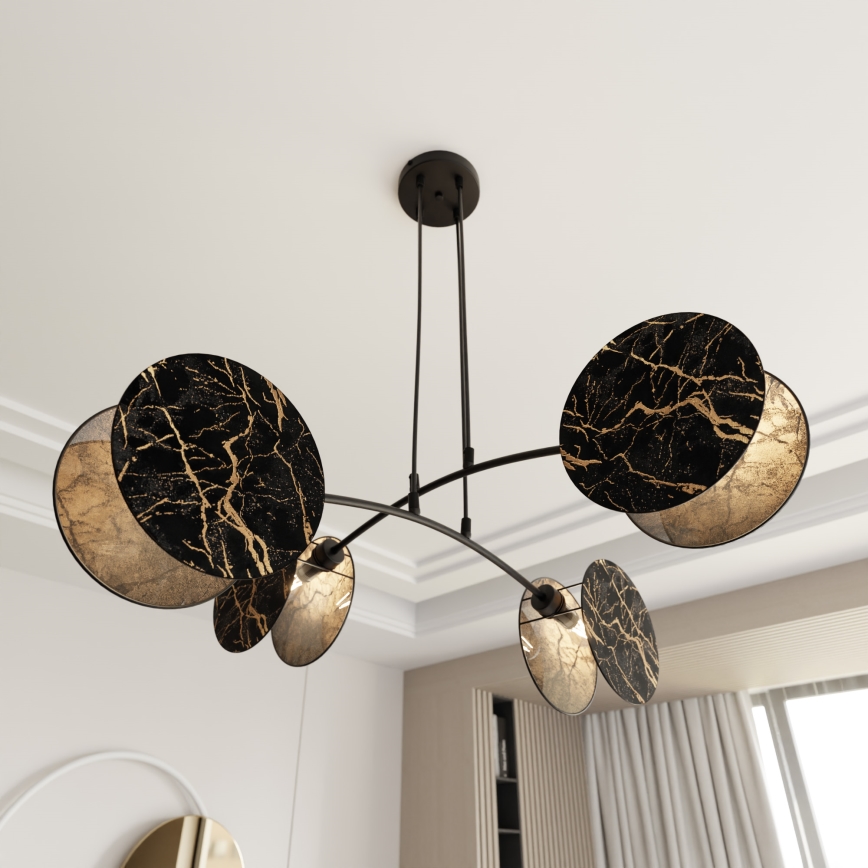 Lustra ar auklu MOTIF 4xE27/15W/230V melna/zelta