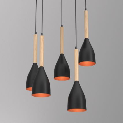 Lustra ar auklu MUZA 5xE27/15W/230V melna/bēša/varš/dižskābardis