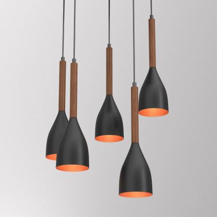 Lustra ar auklu MUZA 5xE27/15W/230V melna/brūna/varš/dižskābardis