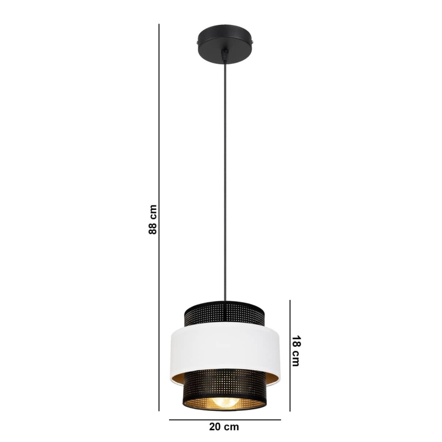 Lustra ar  auklu NESS 1xE27/60W/230V melna/balta