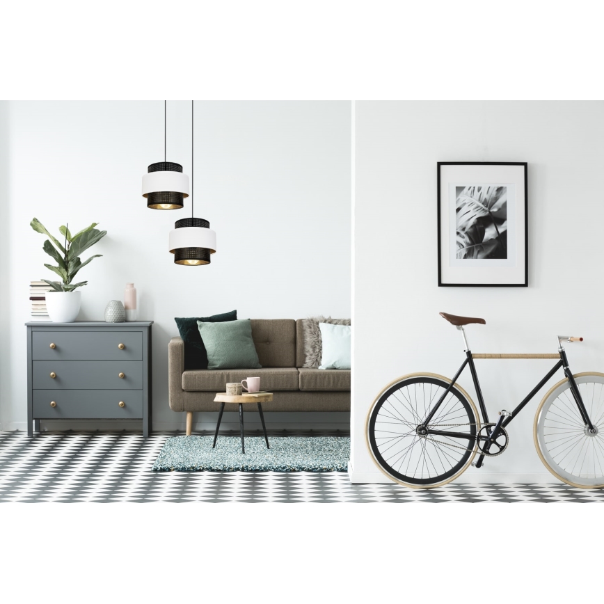Lustra ar  auklu NESS 2xE27/60W/230V d. 30 cm melna/balta