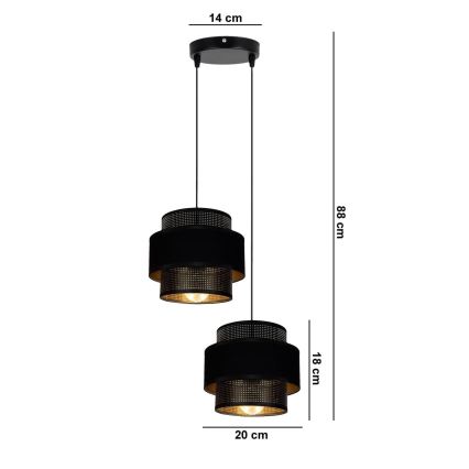 Lustra ar auklu NESS 2xE27/60W/230V d. 30 cm melna