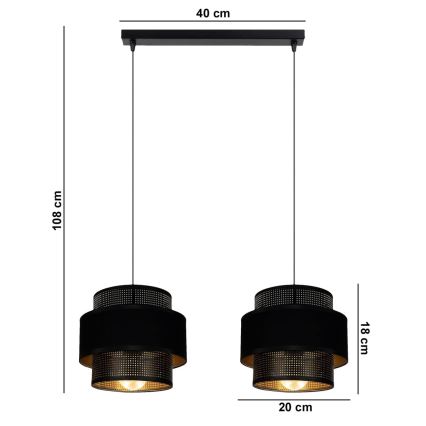 Lustra ar auklu NESS 2xE27/60W/230V melna