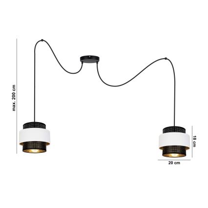 Lustra ar auklu NESS 2xE27/60W/230V zirneklis melna/balta