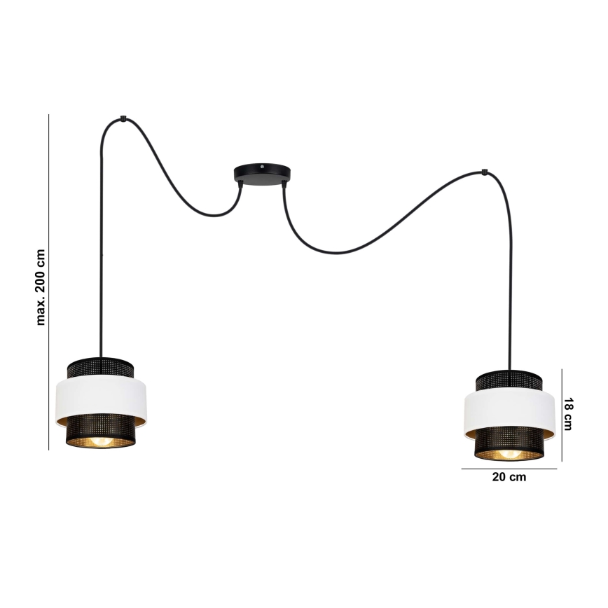 Lustra ar auklu NESS 2xE27/60W/230V zirneklis melna/balta