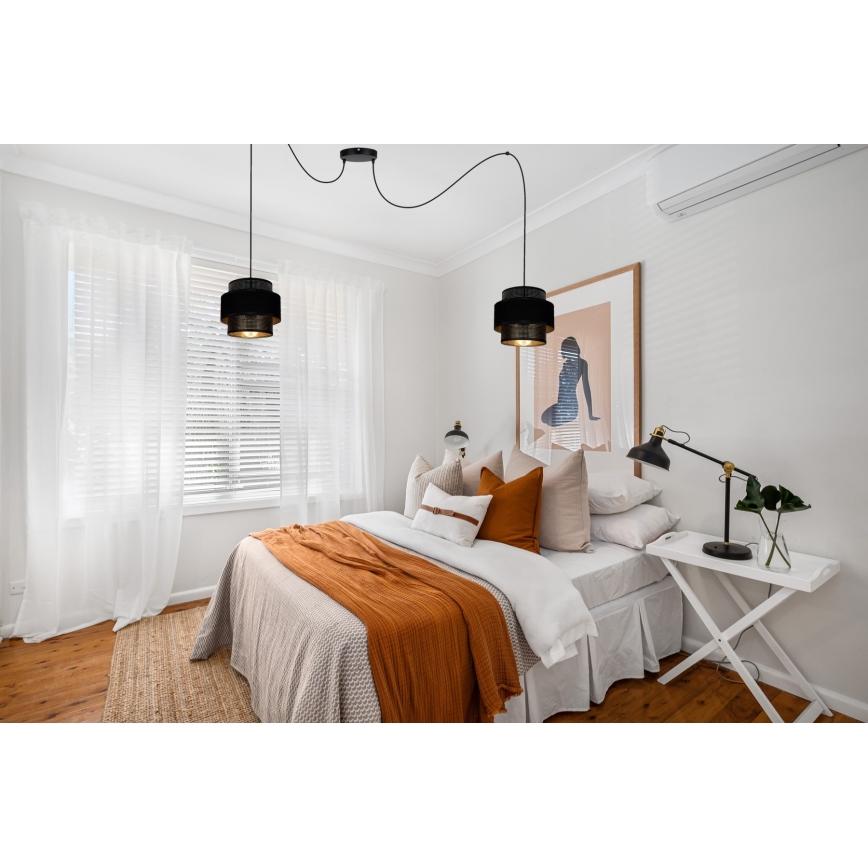 Lustra ar auklu NESS 2xE27/60W/230V zirneklis melna